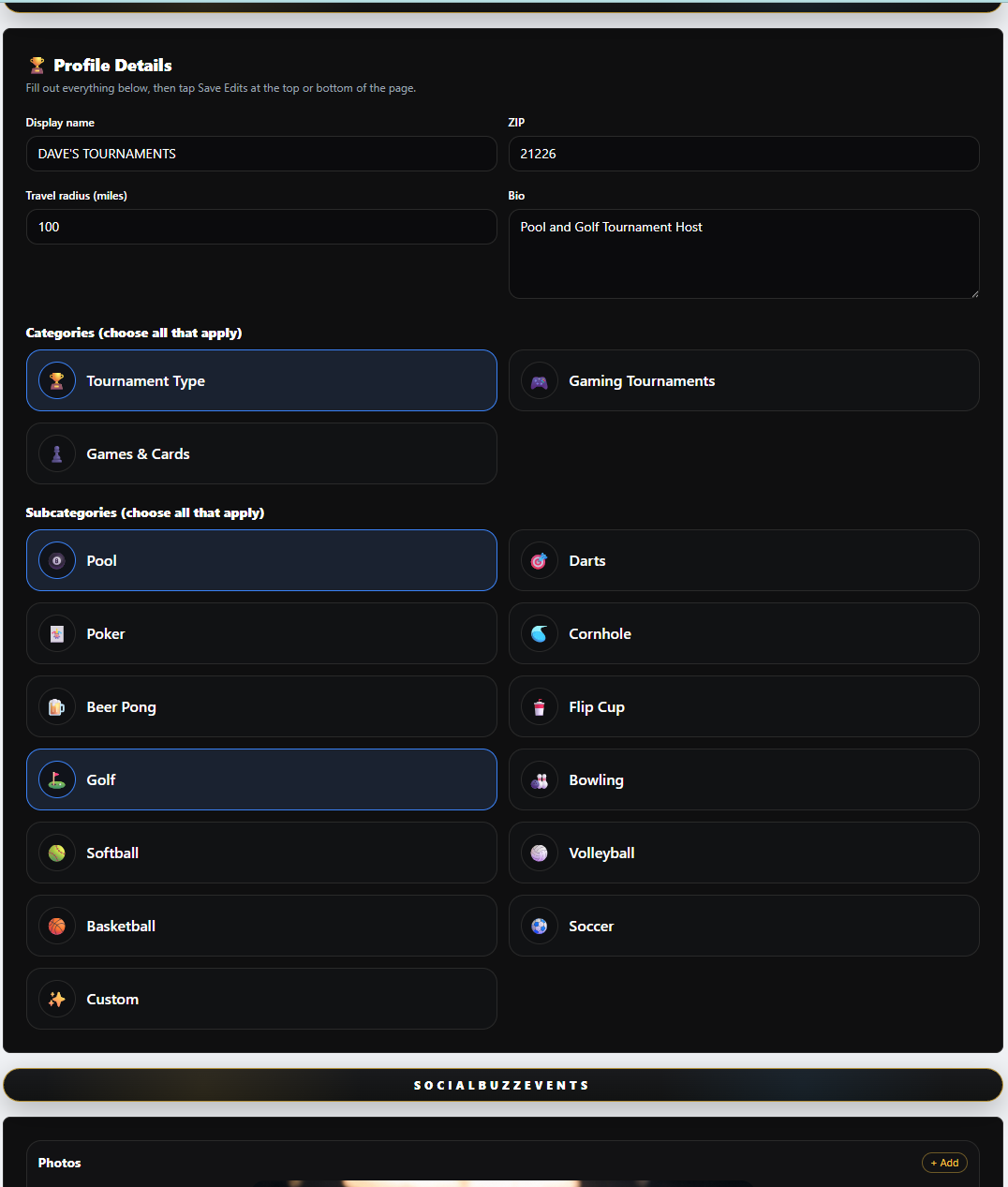 Tournament host categories