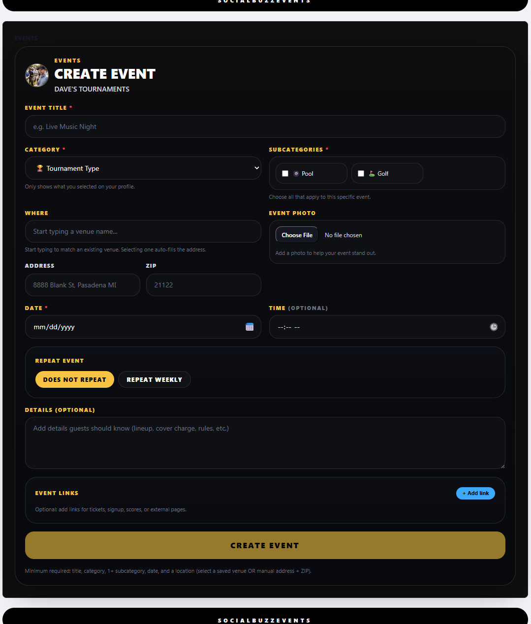 Tournament event links