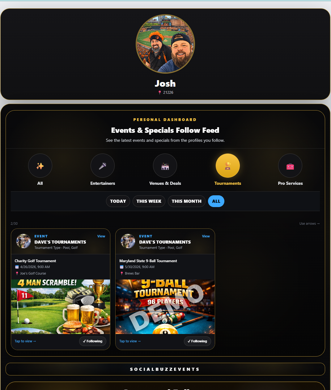 Tournament followers and reviews